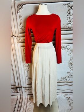 I.N. Studio Cream Maxi Tiered Skirt